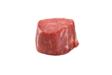 Fresh meat sliced into thick slices isolated on white background, raw beef, uncooked.