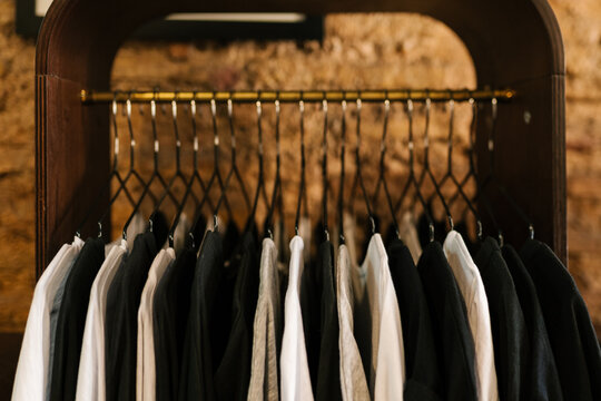 Rack with collection of clothes in store