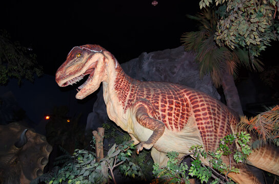 BANGKOK, THAILAND. &ndash; On May 01, 2018 - Life size model of Afrovenator (African hunter) dinosaur at dinotopia Siam park city.