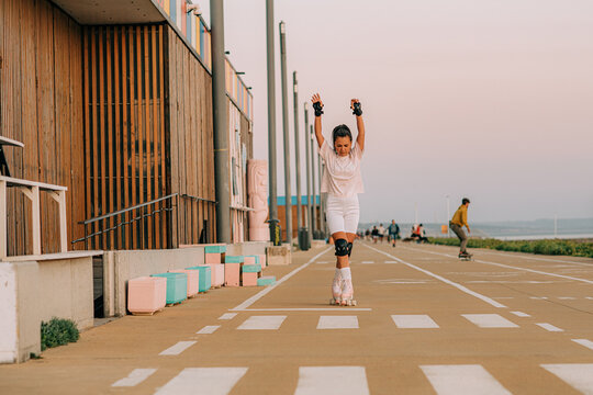 Young female roller skater