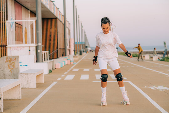 Young female roller skater