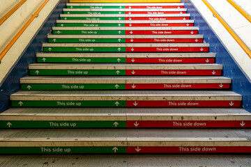 Directional signs on a staircase in London