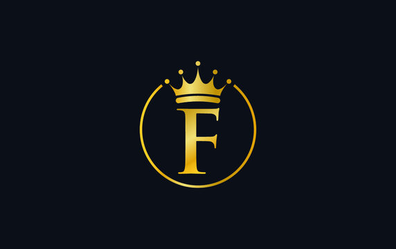 Royal vintage and golden jewel crown vector and gold crown logo and symbol with the letter F