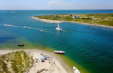 Stage Harbor Lighthouse Aerial at Chatham, Cape Cod