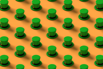 pattern of green st.Patrick hats on orange background