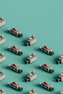 Videocameras in different positions with copy space. 3d render