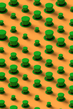 pattern of of green st.Patrick hats on orange background