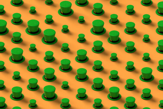 pattern of of green st.Patrick hats on orange background