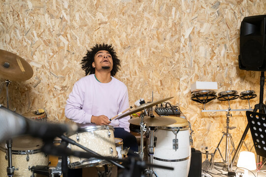 Percussionist Playing Drums With Passion 