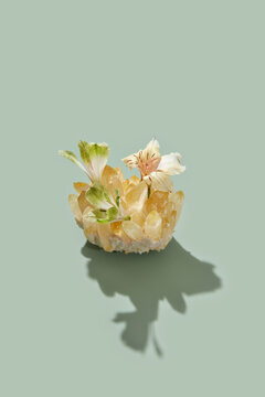 Natural citrine quartz with tender spring flowers