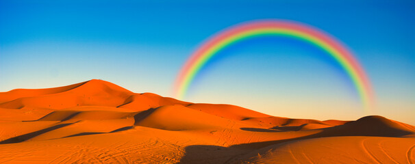 サハラ砂漠にかかる虹