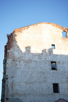 Wall of ruined building in Vyborg 