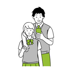 Illustration of a student couple shooting while hugging.