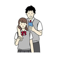 Fototapeta premium Illustration of a student couple shooting while hugging.