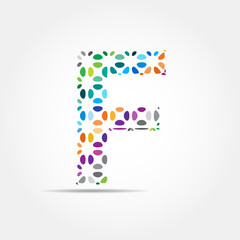 Letter F logo design. Dots logo, dotted shape logotype vector design. Colorful F letter logo in a flower alphabet style