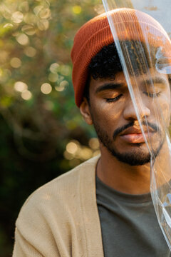 portrait of dreamy bearded man