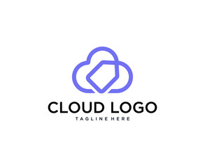 minimalist Cloud with arrow logo design template. storage  Technology
