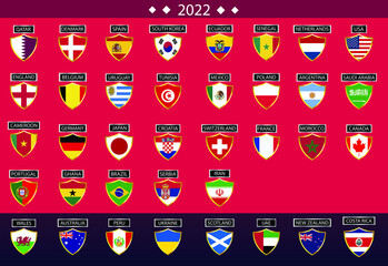 All participating countries' flags design of the football world cup 2022
