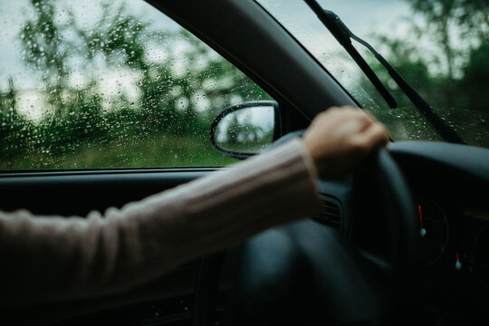 Driving Car In The Rain.