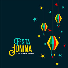 festa junina celebration card with lamps and stars