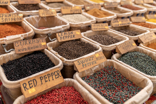 Traditional eastern market with different flavorings and seasonings