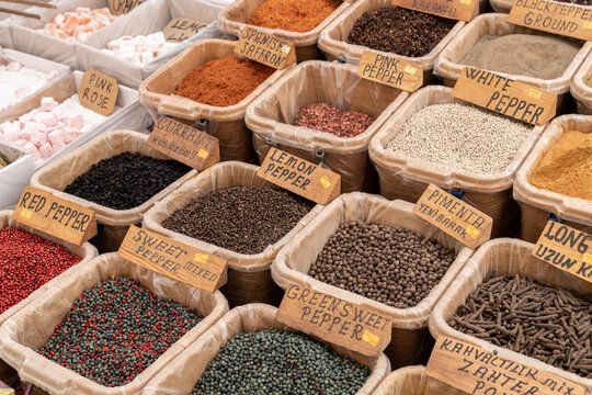 Traditional eastern market with different flavorings and seasonings