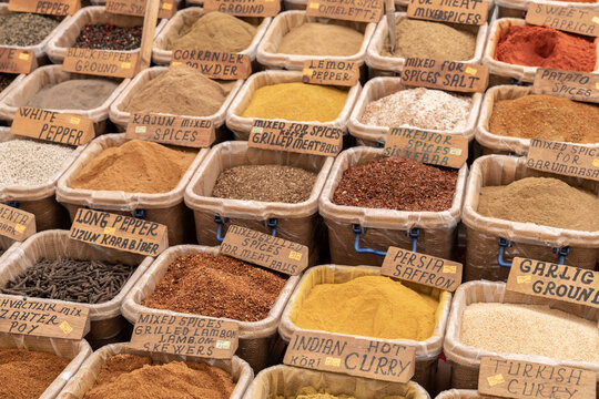 Traditional eastern market with different flavorings and seasonings