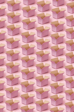 Pattern of pink open cardboard parcel boxes