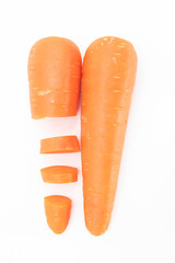 Close up, Fresh Carrot over on white background, front view