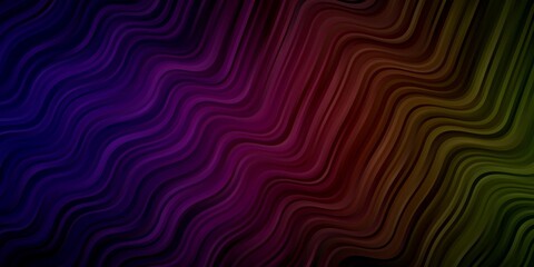 Dark Pink, Yellow vector background with curved lines.