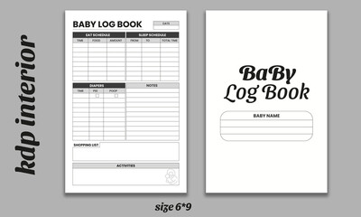 baby logbook kdp interior template. Baby logbook tracker. set of baby logbook. KDP interior journal. Daily baby activity. - obrazy, fototapety, plakaty