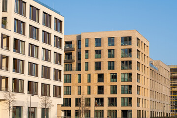 Newly constructed apartment buildings seen in downtown Berlin, Germany