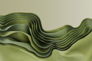 Green silk floating in the air