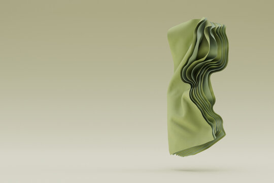 Green silk floating in the air