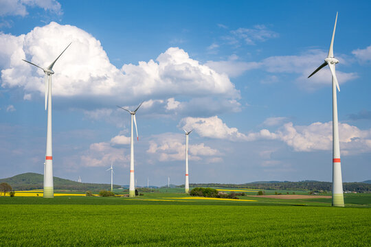 Wind turbines in a beautiful rural landscape in Germany
