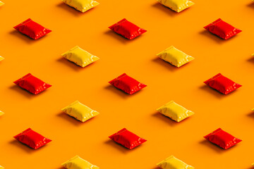 3d render of orange and red chips packages with no label.