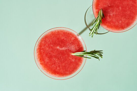 Strawberry Cocktails on Green From Above 