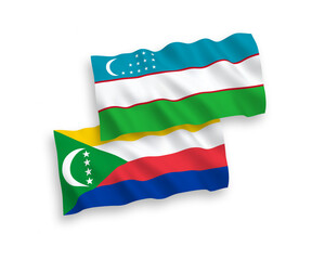 Flags of Union of the Comoros and Uzbekistan on a white background