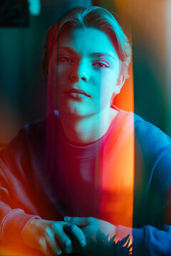 Portrait of a young man, color film effect.