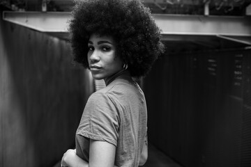 Self-assured black woman with afro hairstyle
