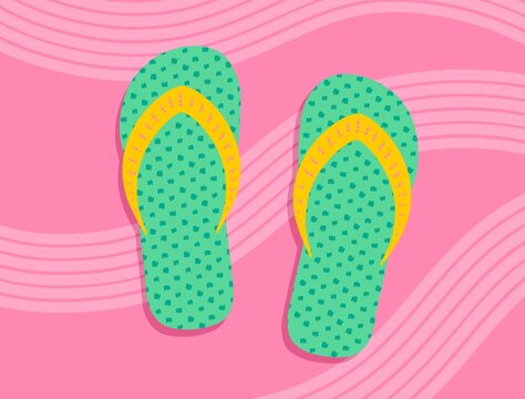 Flip Flops On Pink Background. Summer illustration.