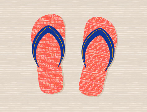 Flip Flops On Pink Background. Summer illustration.