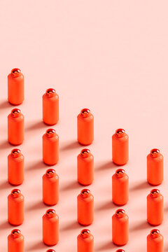 Set of red gas bottles in rows