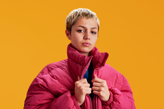 Young female model in outerwear