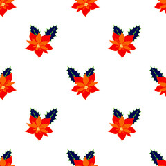 Beautiful orange flower with leaves isolated on white background is in Seamless pattern - vector illustration