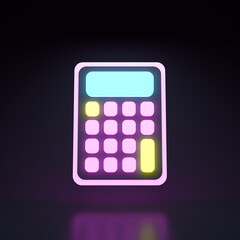 Calculator icon. Neon element on a black background. 3D rendering illustration.