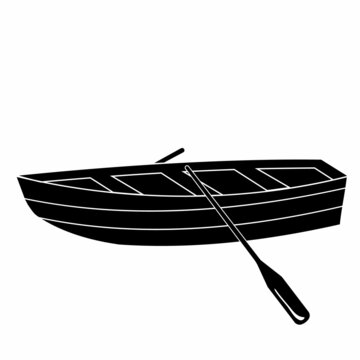 recommend clip art: Wooden boat with oars, stencil icon, vector illustration on a white background.