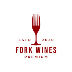 luxury wine glass with fork for restaurant and bar vintage logo