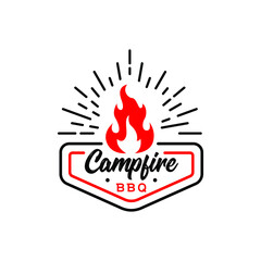 barbeque logo design. Grill food. Fire and badge logo. Campfire logo