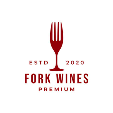 luxury wine glass with fork for restaurant and bar vintage logo